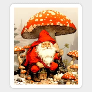 Santa: Santa is a Mushroom (Amanita Muscaria Mushroom) on a Dark Background Magnet